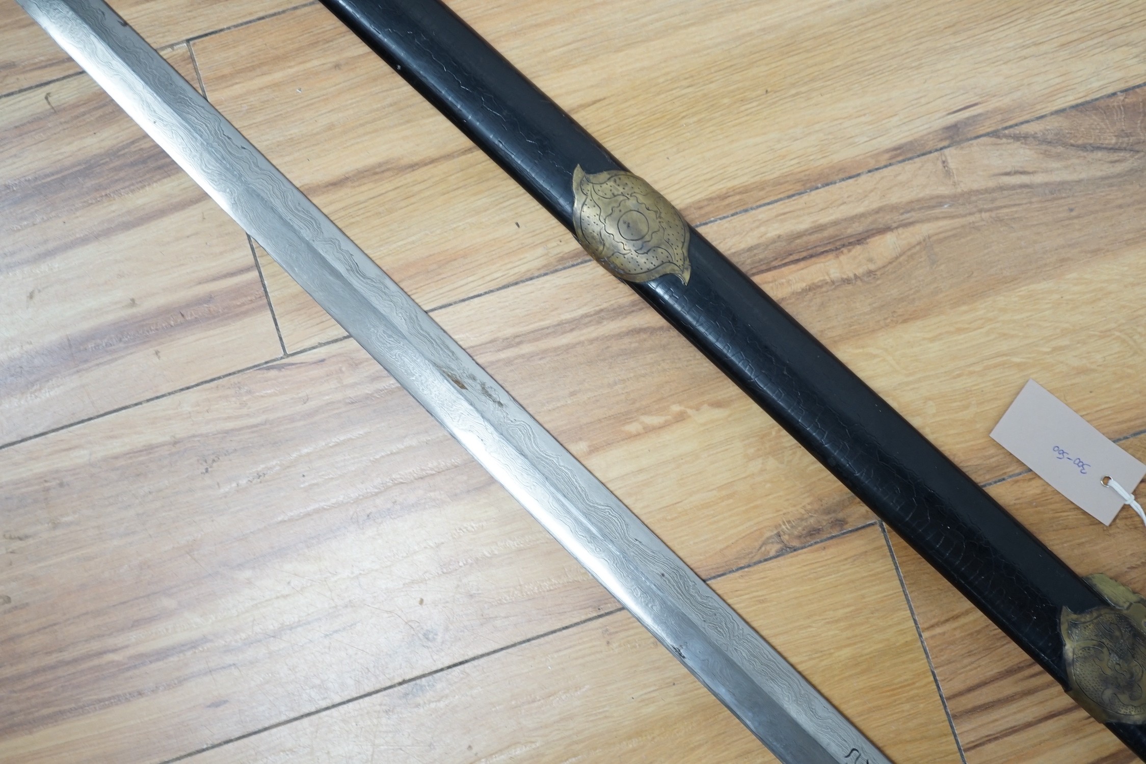 A Chinese shuangshou jian (two handed sword) 137cm total length including scabbard
